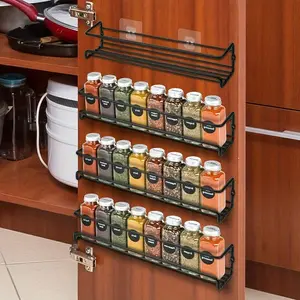 4Pcs Spice Rack Organizer, Iron Wire Spice Jar Shelf Set for Kitchen Cabinet Door & Wall Mount Storage, Herb Seasoning Organizer