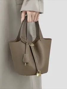 Classic Basket PU Women's Handbag, Simple Water Bucket Bag, Fashion Versatile Mother Bag, Stylish Casual Female Purse, Fashionable Bucket Bag