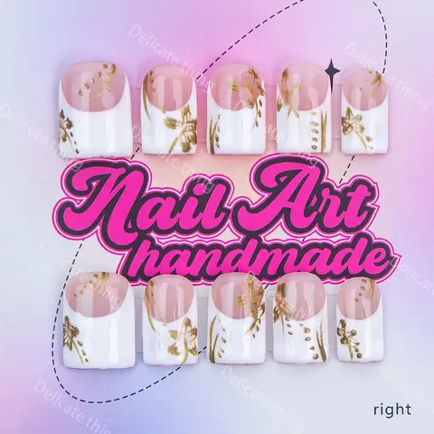 Delicatething Y2K Style Nail Set, Nail Art Kit, Nail Art Supplies, Nail Art Products, Handmade French Design, French Tip Nails, Handmade Press On, Includes Jelly Glue, Crystal Stick, File, Perfect Gift for Women