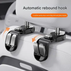 Two-In-One Car Seat Back Dual Hooks with Phone Holder, 360° Rotating Universal Wallet Hook, Headrest Storage Bag