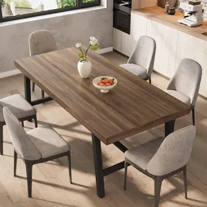 70.87" Industrial Dining Table For 6-8, Wooden Kitchen Table With Metal Frame, Rectangular Counter For Dining Room & Kitchen