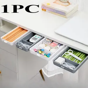 1 sturdy retractable adjustable shelf | Under-desk storage box | Multi-layer space-saving hidden finishing rack | Suitable for desktop finishing under office and computer desks.