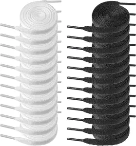 Shoe Laces for Sneakers, 12 Pairs 47'' Long Flat Shoelaces Black White Shoe Strings for Men Women Canvas Sport Shoes Athletic Running Shoes