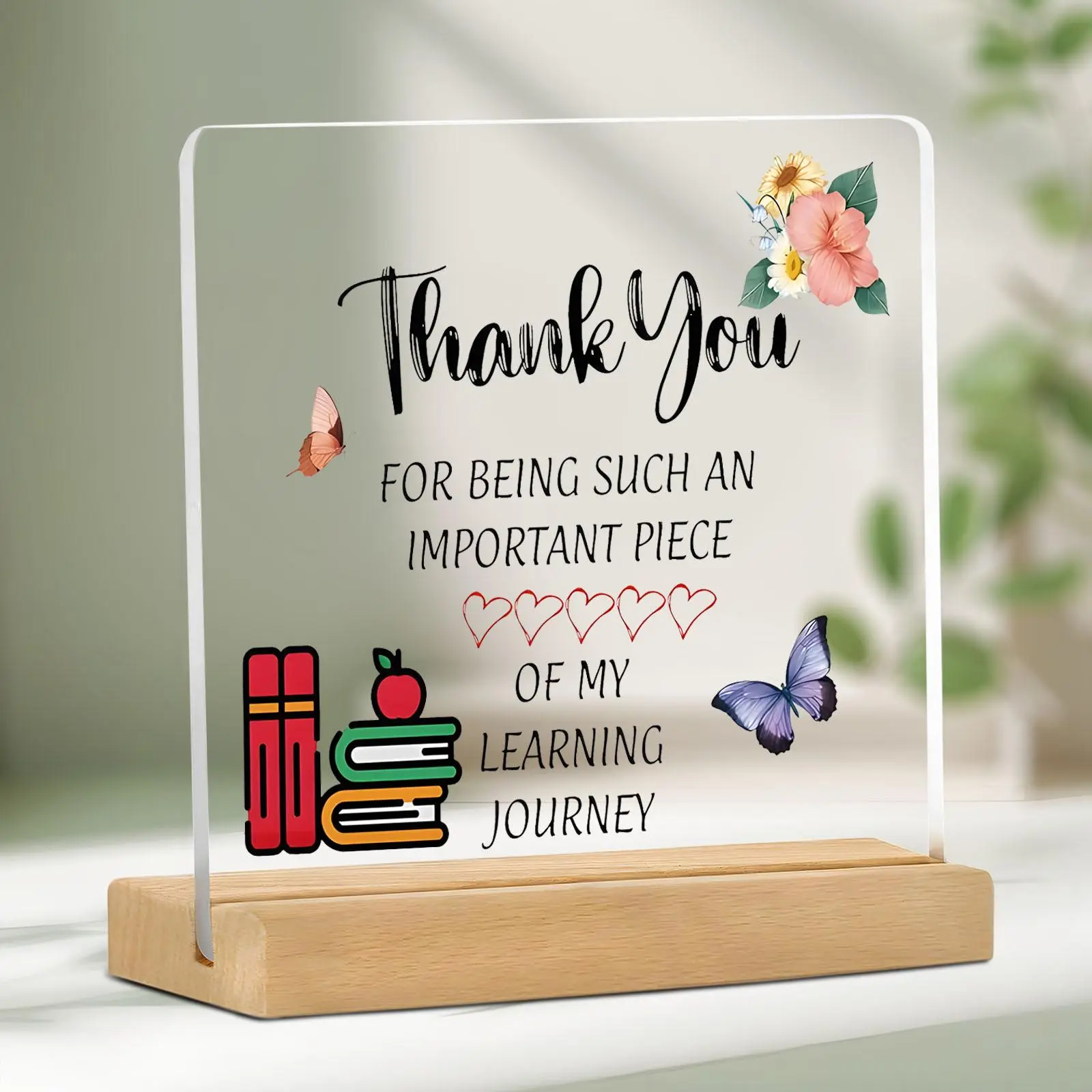 Teacher Appreciation Gift Acrylic Plaque for Graduation, Transparent Desk Decoration with Wooden Stand, Perfect Christmas & Birthday Present