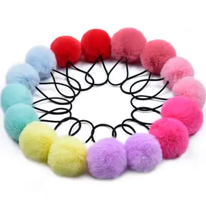 P-HDW044   16pcs Pom Pom Hair Ties, Fluffy Ponytail Holders for Girls Toddlers, 2 inch, Multi-colour