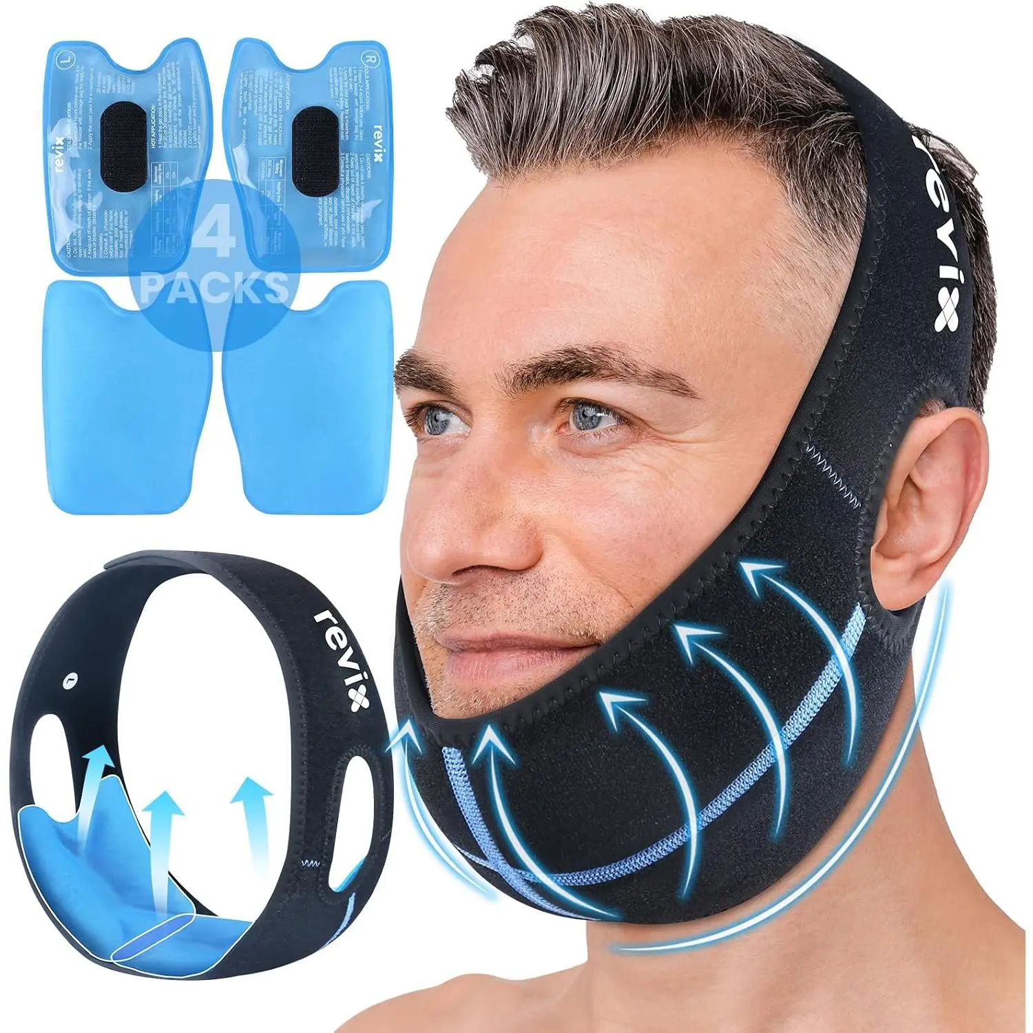 REVIX Wisdom Teeth Ice Pack Head Wrap for Face, Jaw & Chin Relief, Black For