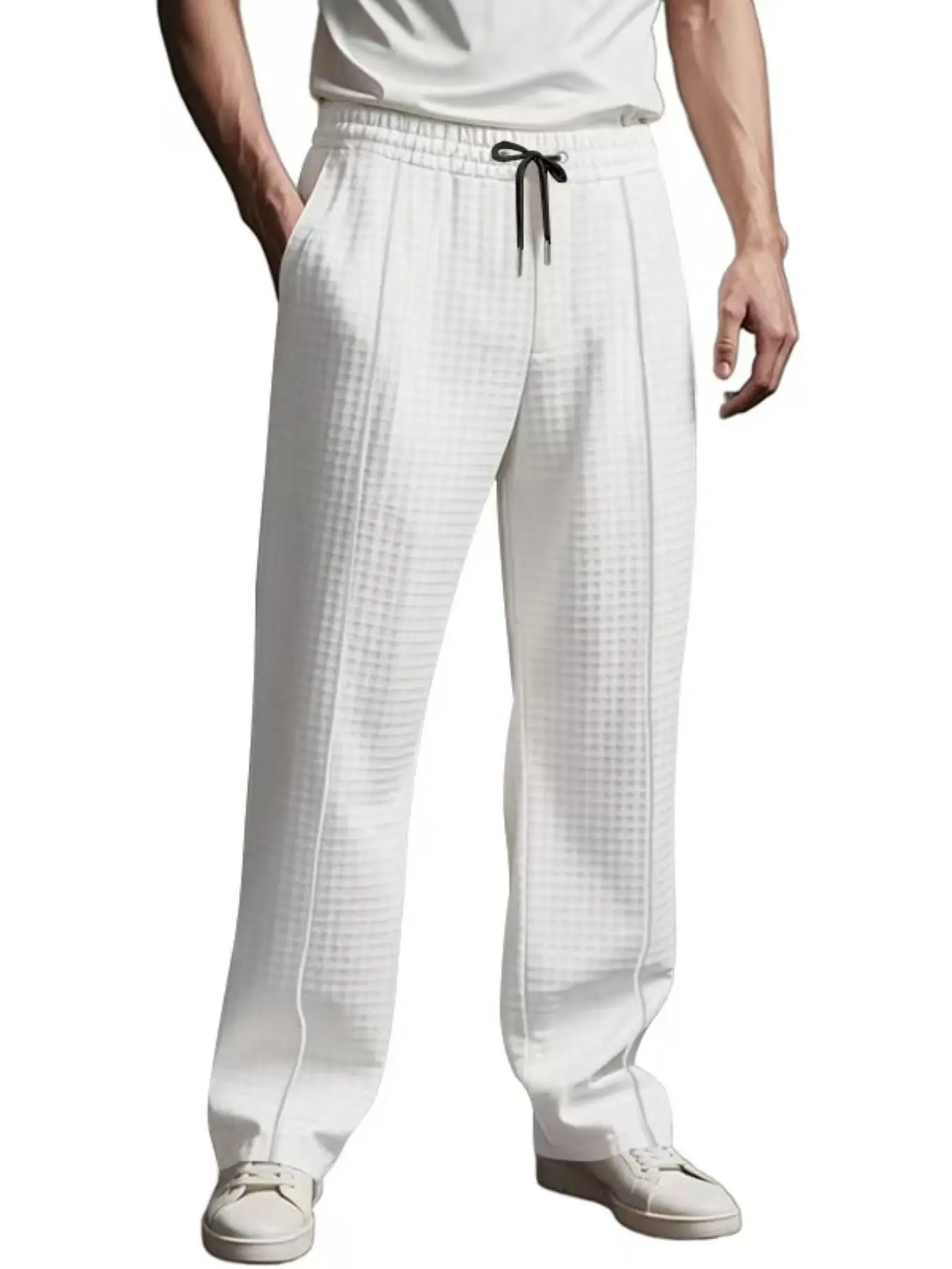 Men's Fashionable Waffle Knit Joggers, Loose Fit Casual Sporty Business Pants, Breathable Running Long Trousers, Perfect for All Seasons