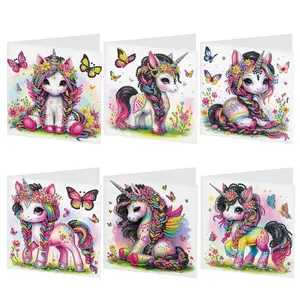 5D Diamond Arts Colorful Painting Greeting Card Kit, 6 Counts/set Handmade Festival Greeting Card with Envelope, DIY Diamond Art Crafts Birthday Cards