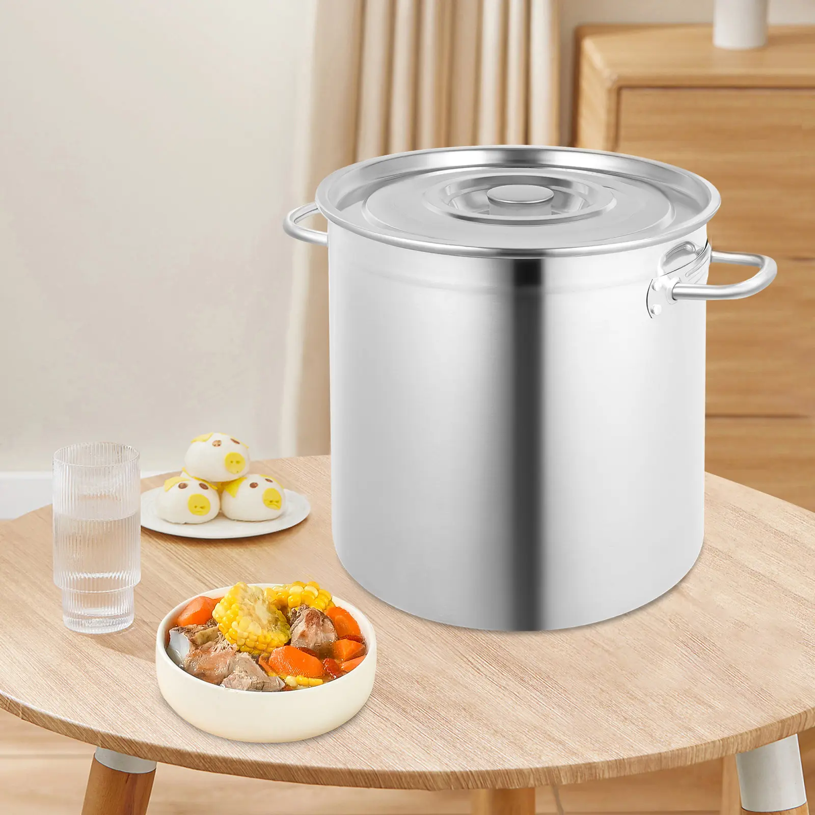 35L Stainless Steel Stockpot 47x36cm, Commercial Soup Pot for Induction Gas Electric Stove, Silver Large Cooking Pot with Lid