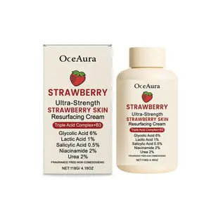 OCEAURA Strawberry Skin Resurfacing Cream - Strawberry Extract & Niacinamide Gentle Exfoliating Hydrating Brightening Body Cream
