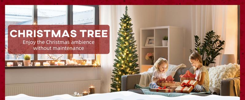 HOMCOM 6ft/7ft Pre-Lit Slim Noble Fir Artificial Christmas Tree with Warm White LED Lights, for Christmas Decoration