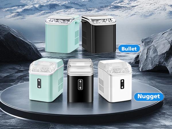 Countertop Ice Maker Machine – 2 Sizes Bullet Ice, Fast 6-10 Mins Ice Making – Portable Compact Ice Machine with Self-Cleaning – For Home, Kitchen, Bar, Office, RV & Party