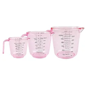 Pink Measuring Cups Set - 3pc 150ml/300ml/600ml，Liquid Measuring Cups for Baking & Cooking with Multiple Scales, with Handle and Triangle Mouth，Cute Pink Kitchen Accessories