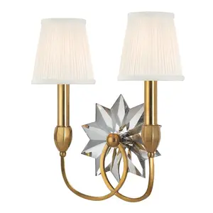Barton 2-Light Crystal Wall Sconce with Silvery Star Design and Pleated Silk Shades