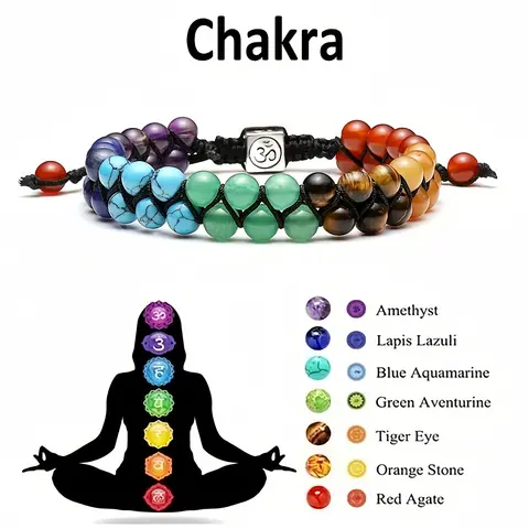 Seven Chakra Healing Crystal Beaded Bracelet, Natural Gemstones & Quartz, Boho Style, Yoga Meditation Accessory, All Seasons Wear, Energy Bracelet, Crystal Bracelets