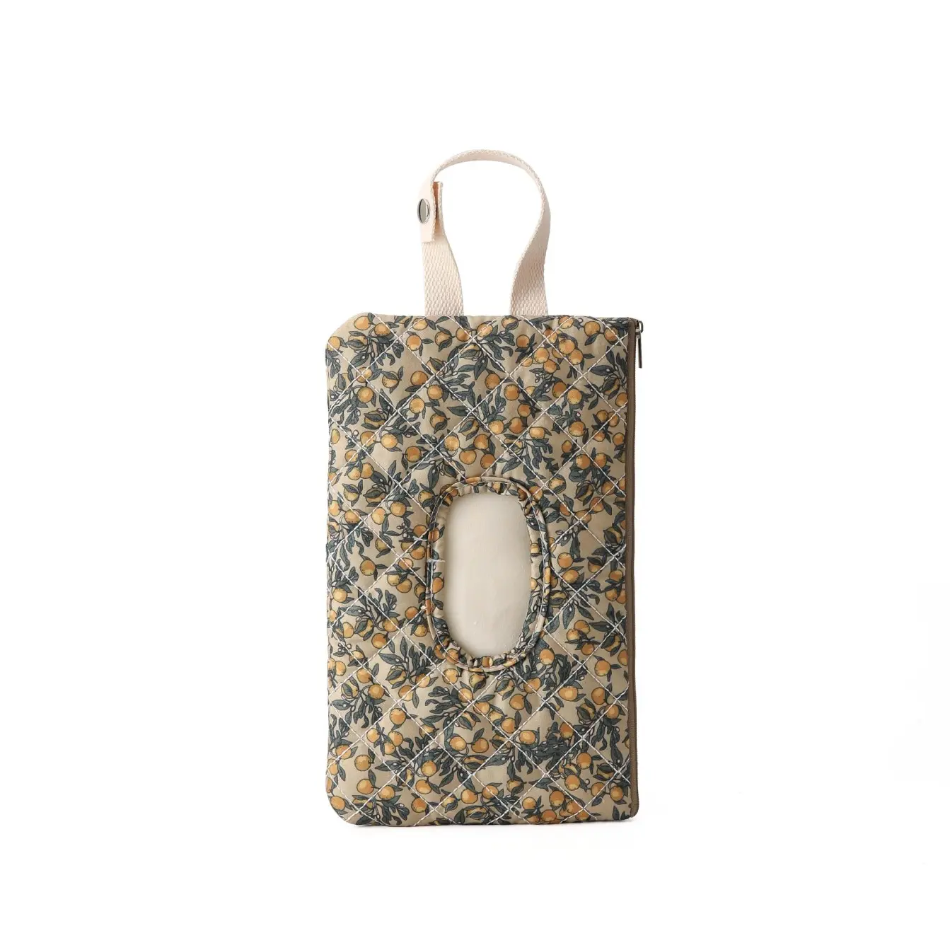 Quilted Cotton Baby Wipe Pouch with Floral Print, Portable Nappy Bag Organizer with Hanging Strap for Stroller and Travel Use, Daily Use