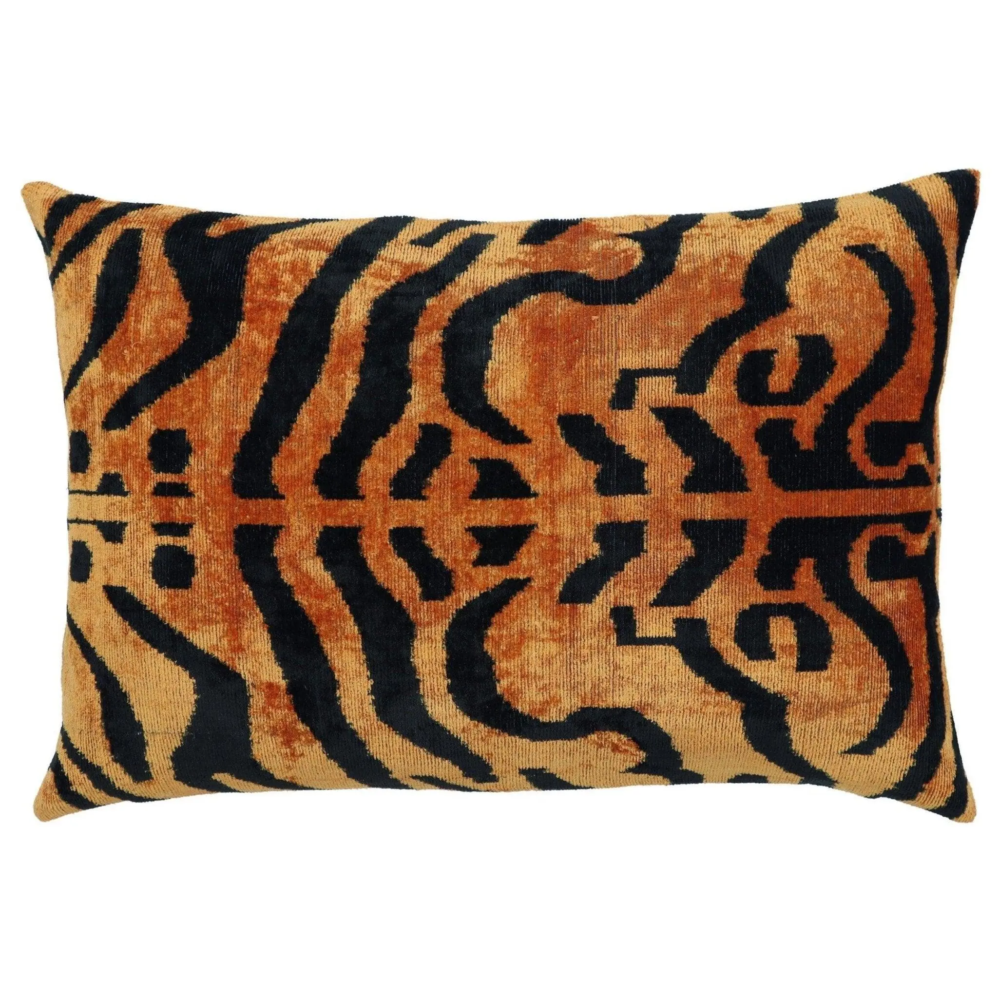 Canvello Handmade Tiger Print Velvet Throw Pillow with Down Insert - 16X24 in