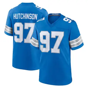 Detroit Hutchinson 97 Blue/Black/White Football Player Game Jerseys, Sports Stitched T-shirts Top for Men Women Youth Boys Girls
