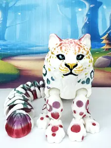 Articulated White Snow Leopard, 3D Printed Sensory Fidget Toy 12 Inches Executive Desk Toy ASL001-L-RBW