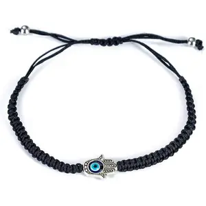 Handmade Red Black String Evil Eye Hamsa Hand Charm Bracelets for Protection and Luck Kabbalah Adjustable Hand-Woven Cord Thread Friendship Bracelet Amulet Jewelry