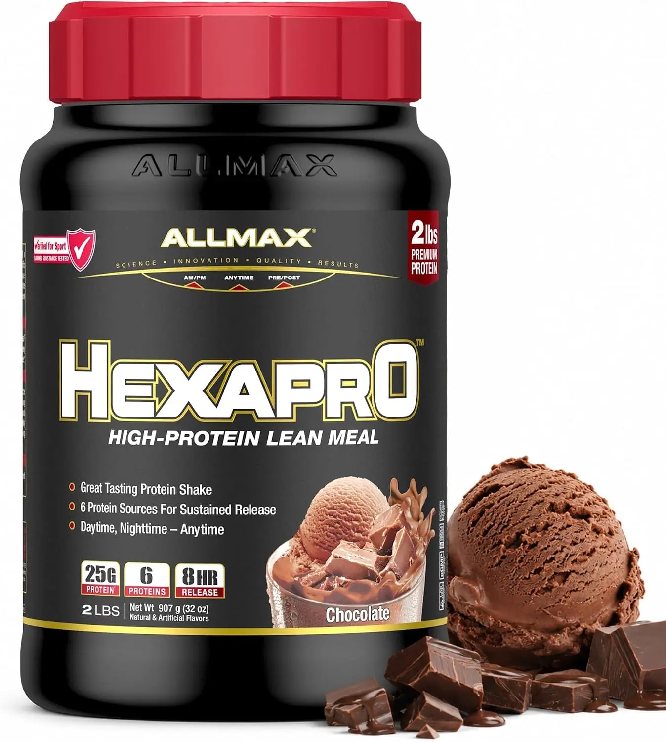 ALLMAX HEXAPRO Protein Powder, Chocolate, 2 lb, 21 Servings | Supports Lean Muscle Growth, Enhances Recovery, 25g Protein, 6-Protein Blend, 8-Hour Sustained Release