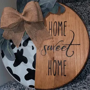 12” Door Hanger + Cow Print + Home Sweet Home