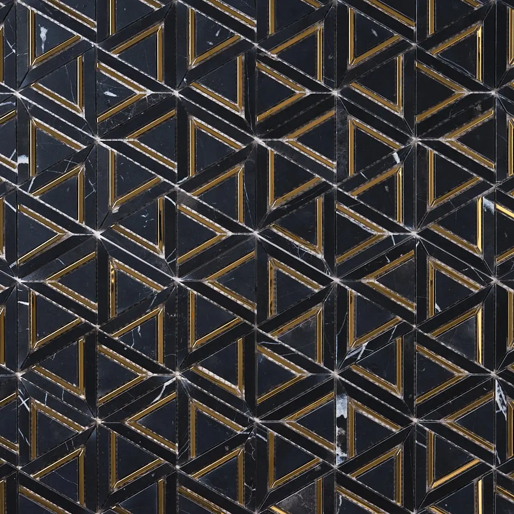 Glam Nero Marquina + Gold Brass 12x14 Glossy Melbourne Marble Tile