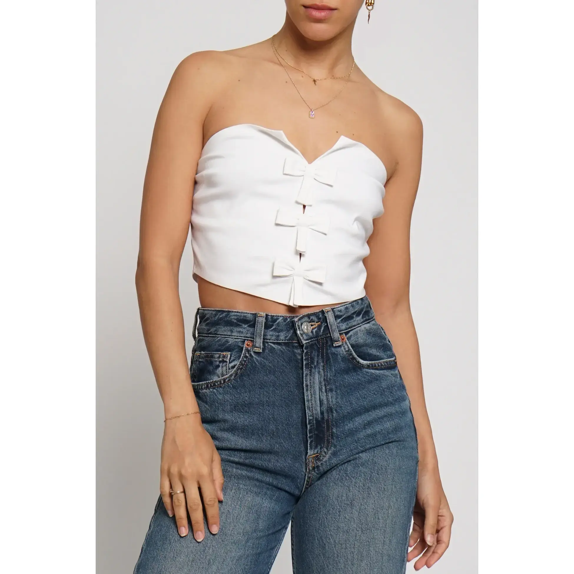 Women's BOW 3 TIED FRONT STRETCH TUBE TOP W/ ZIPPER - GST3351