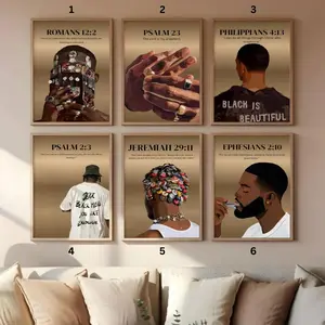 6-Piece African American Graphic Wall Art Set - Hand-Designed Black Man & Black Couple Prints, HypeBeast Culture, High-Durability Luster Photo Paper, Vintage Multi-Size Home Decor Posters for Room Decoration (Tape Included)