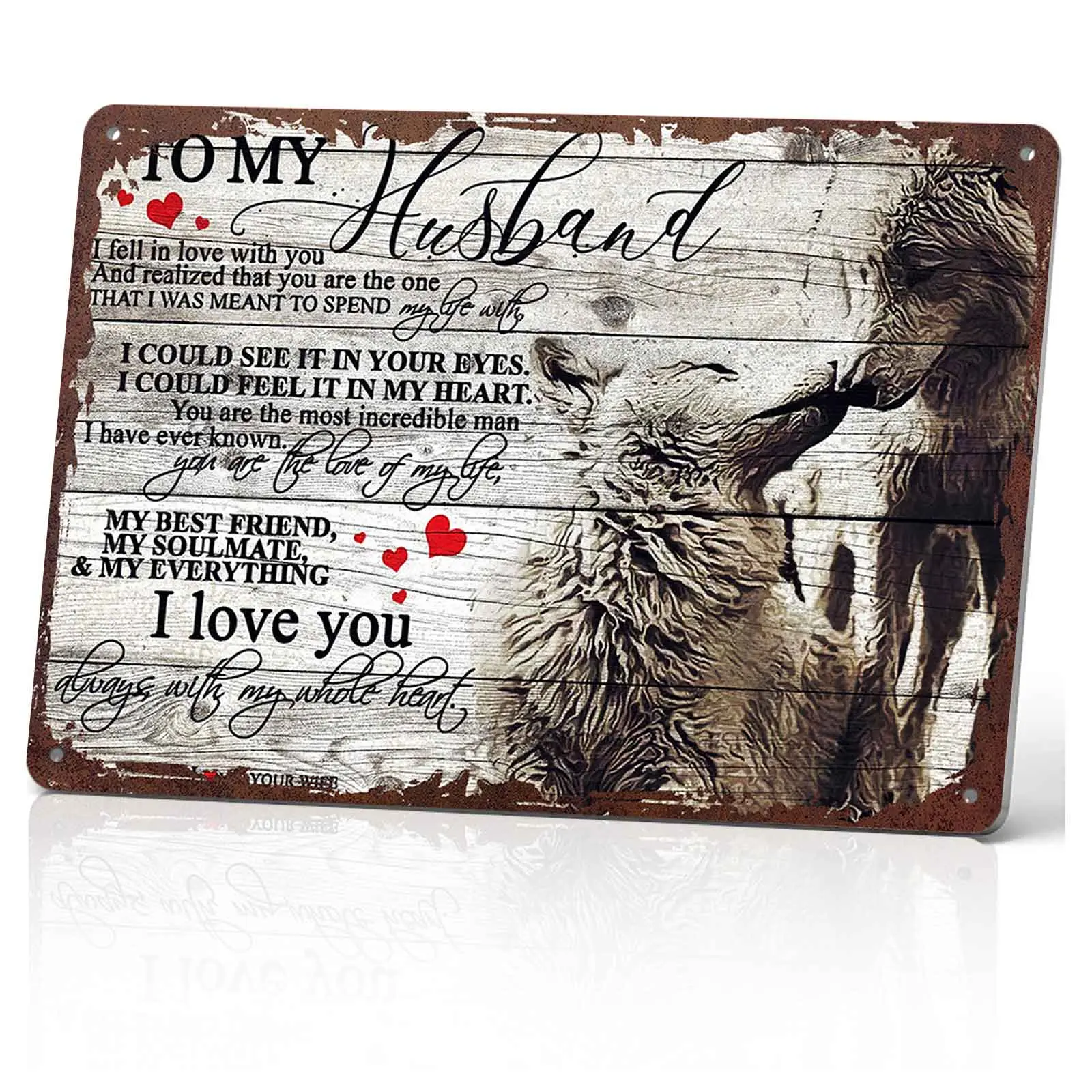 12x8 in Personalized Customizable Aluminium Plaque - Romantic Spouse Gift with "To My Husband You Are The Love Of My Life" Message, Rustic Farmhouse Home Wall Decor, Anniversary Sign, Wall-Mount for Wardrobe Use, Personalized Plaque