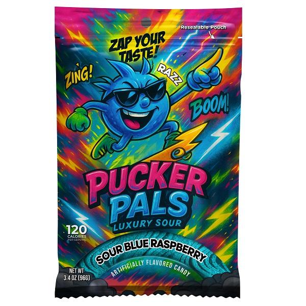 Pucker Pals Sour Candy – Blue Raspberry Extreme Gummy Candy Sour Strips, Bold Sweet & Sour Belts, Gummies For Party Size Gummy Worms Halloween Stocking Stuffers Game Night Boys Girls Teen Kids Adults