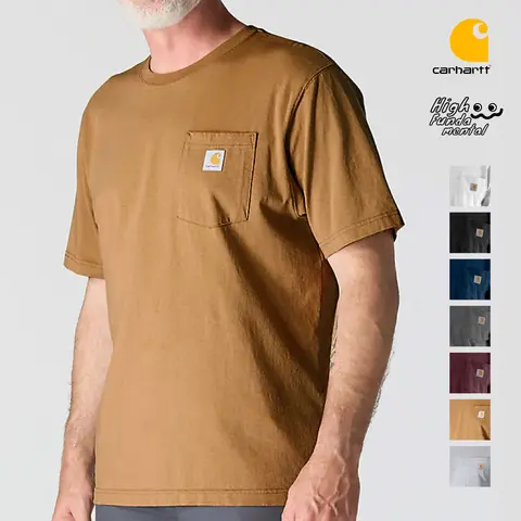 CARHARTT K87 Men's Loose Fit Heavyweight Short Sleeve Pocket T Shirt Casual Cotton Tee CARHARTT Plain Cotton Pocket Tee T Shirts Workwear Classic Hip Hop Big Sizes (S to 3XL)