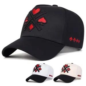 Unisex Poker Embroidered Patchwork Five-sided Baseball Cap Outdoor Adjustable Sunscreen Leisure Hat Spring Autumn Travel Tourism Beach Vacation