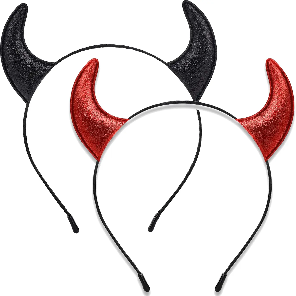 Women's Glitter Devil Horns Devil Ears Headband - Black-Red Metal & Ribbon Halloween Party Spooky Season Fancy Dress Cosplay Accessory, Universal Size Fit, Elastic Bands