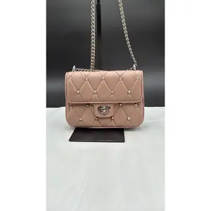 Pre-owned Leather Luxury Bags & Accessories Miu Miu Quilted Studded Nappa Shoulder Bag, Pink/Nude Date Code: NODC06082603. Entrupy ID: .