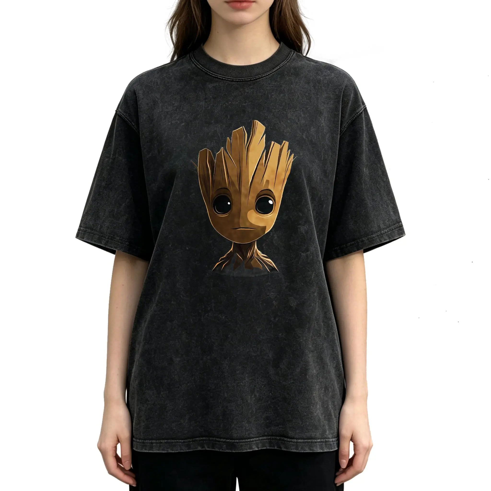 Women's T-Shirt Pure Cotton Made In USA, Baby Groot Guardians Of The Galaxy Cartoon Character Design, Summer Casual Daily Wear, Gift For Fans And Girlfriend