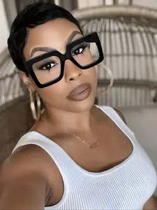 Women's Large Frame Clear Lens Glasses, Square Frames Eyeglass, Classic Elegant Square Thick Frame, Retro Stylish Casual Eyewear for Vacation