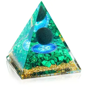Malachite, Black Obsidian Ball Orgonite Pyramid, Home Decor Religious Energy Tool