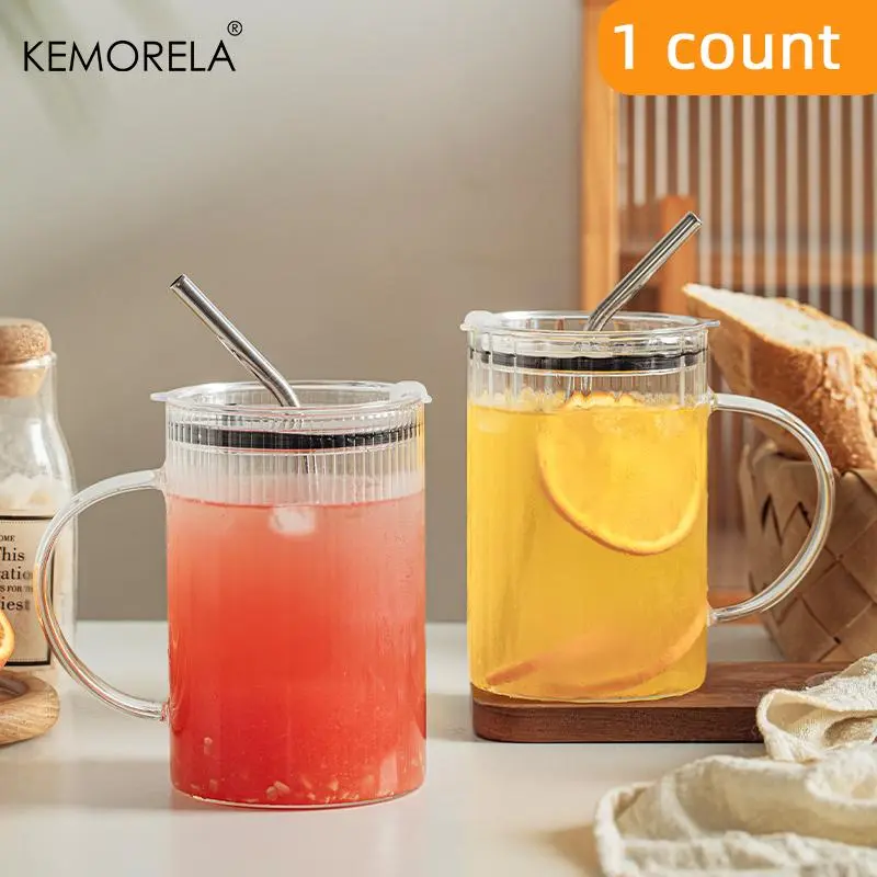 1000ML Transparent Glass Cup, Large Glass Cup with Lid & Handle, Drinking Cup, Glass Water Cup, Household Drinking Mug for Home Office Use, Durable Glass Cup, Drinkware
