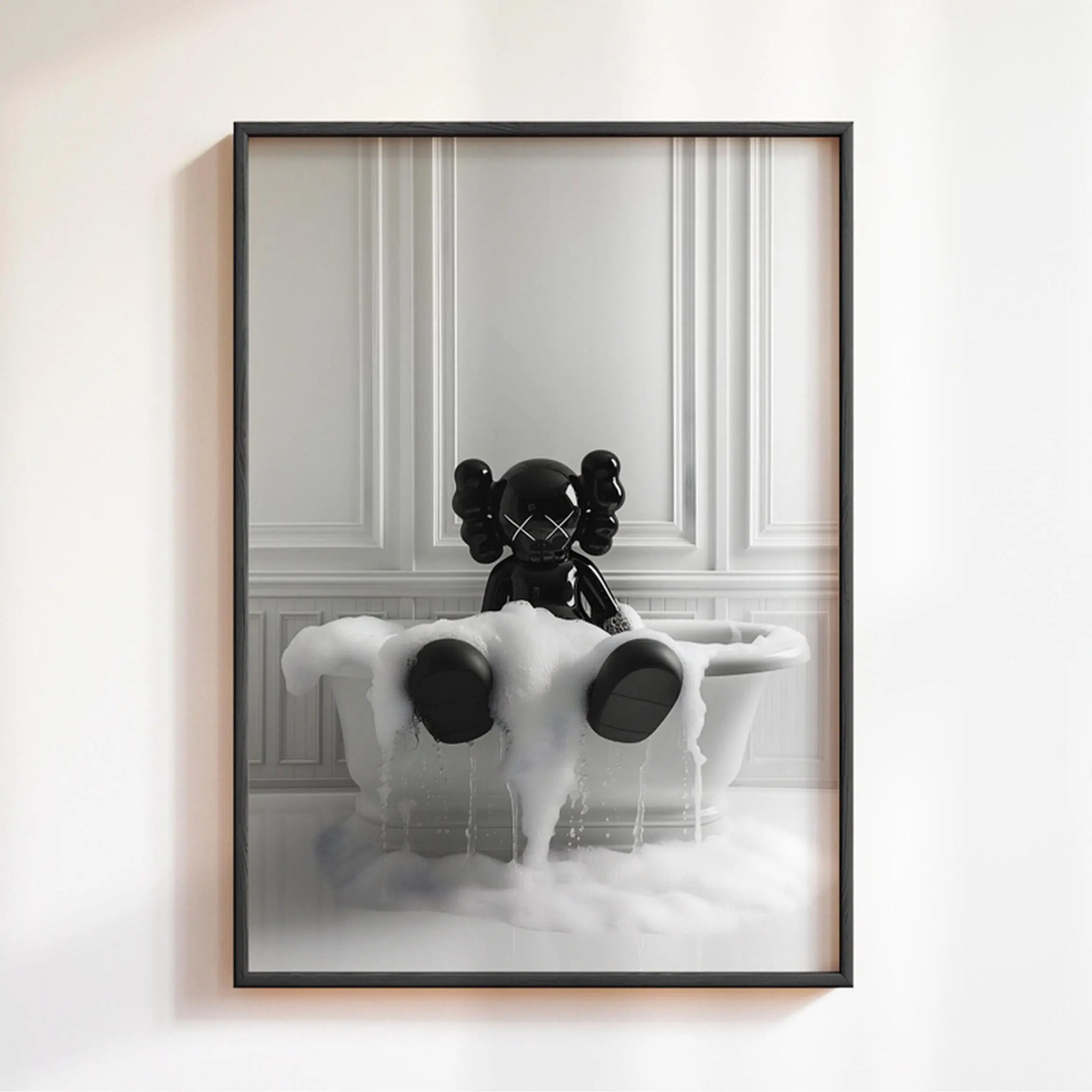 Black Kaws's Figure In Tub, Kaw'ss Poster Print, Hypebeast Figure Poster, KAW'SS Poster No Framed, Bathroom Art Print, Kaw'ss Picture, Gifts Poster