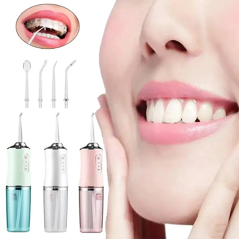 Wireless Pulse Rechargeable Portable Water Flosser, Cordless Oral Irrigator, Teeth Cleaning Tool, Dental Care for Teeth, Gums & Braces, IPX7 Waterproof, Multi Modes, Travel Kit with 4 Replacement Floss Heads, Deep Clean Plaque Food Residues for Home, Offi