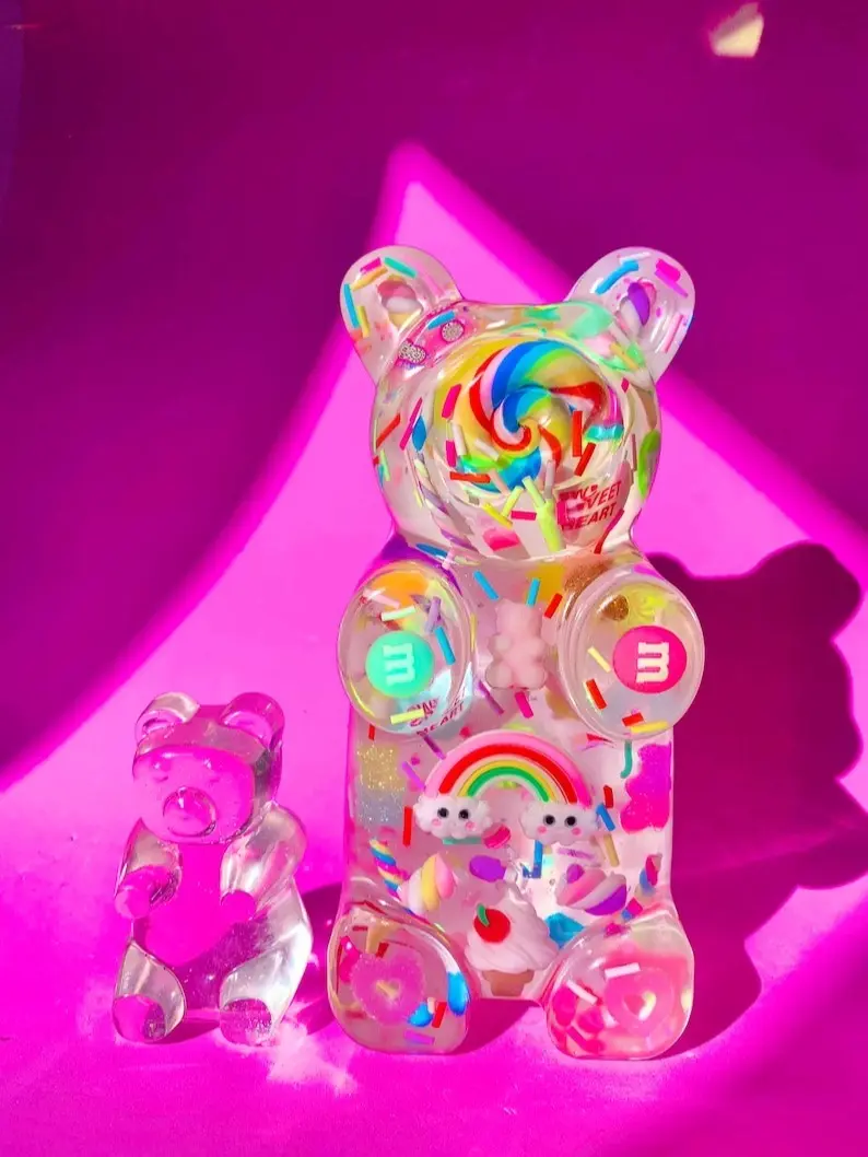 Giant Resin Gummy Bear With Candies - Gummy Bear Art - Large Gummy Bear Pop Art Sculpture - Cool Funky Home Decor - Big Gummy Bear Bookend