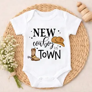 Cotton Baby Bodysuit Cowboy Hat And Boot Print 100% Pure Cotton Non-Irritating Snap Closure Breathable Stretchy Perfect For Gifting & Everyday