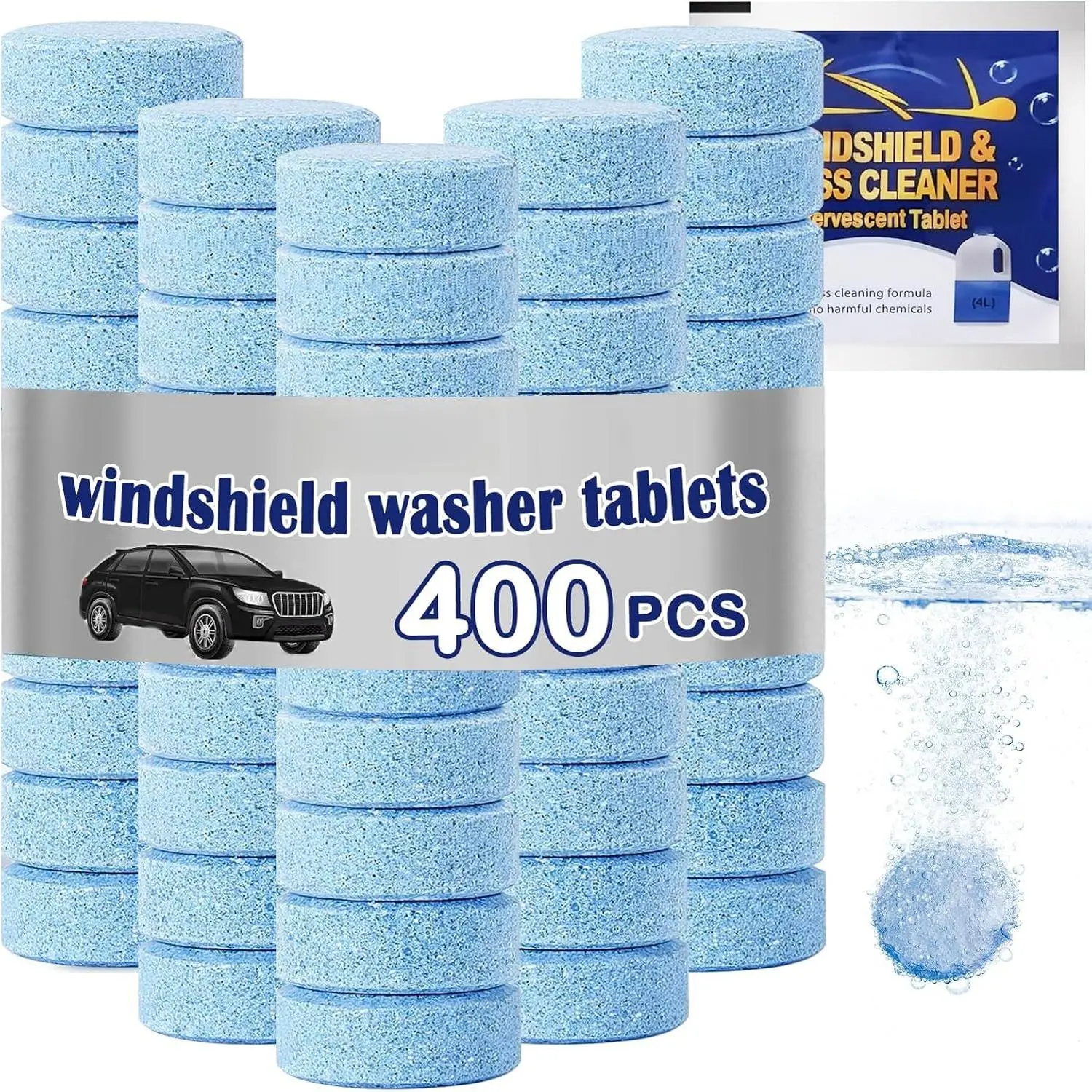 400 count  windshield washer fluid Concentrated Clean Tablets, Windshield Wiper Fluid (Winter: Use With De-icer or Methanol)