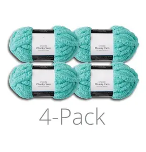 Super Bulky Chunky Chenille Yarn, Aqua, 100% Polyester, Pack of 4 - 31.7