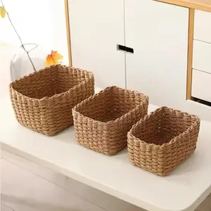 Handmade Paper Rope Storage Baskets, Cosmetic Organizer, Home Decor Box, Suitable for Living Room, Bedroom, Cabinet, Office