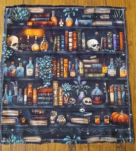 Velvety Tarot Cloth: Witchy Bookshelf, Skulls, Potions Reading mat.