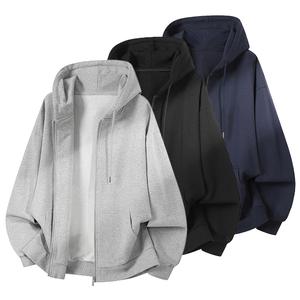Men's Solid Zip Up Hoodie | Loose Fit Long Sleeve Hooded Sweatshirt, Casual Streetwear for Daily Wear, Fall Outfits & Spring Layered Clothing, Men's Everyday Casual Hoodies with Drawstring Hood Menswear Tops