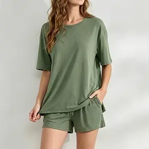 DAVID ARCHY Couples' 2-Piece Light Cotton-Spandex Oversized Short-Sleeve Pajama Set, Soft Breathable Drawstring Lounge Wear for Home, Holiday Gifting