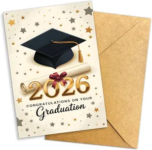 Graduation Card 2026, Congratulations on Your Graduation, Gold Class Year Design with Cap and Diploma, High School College | Gift Card with Envelope
